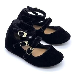 Old Navy Black Velvet Kitty Cat Gold Buckle Hook & Loop Strap Shoes - Size 7